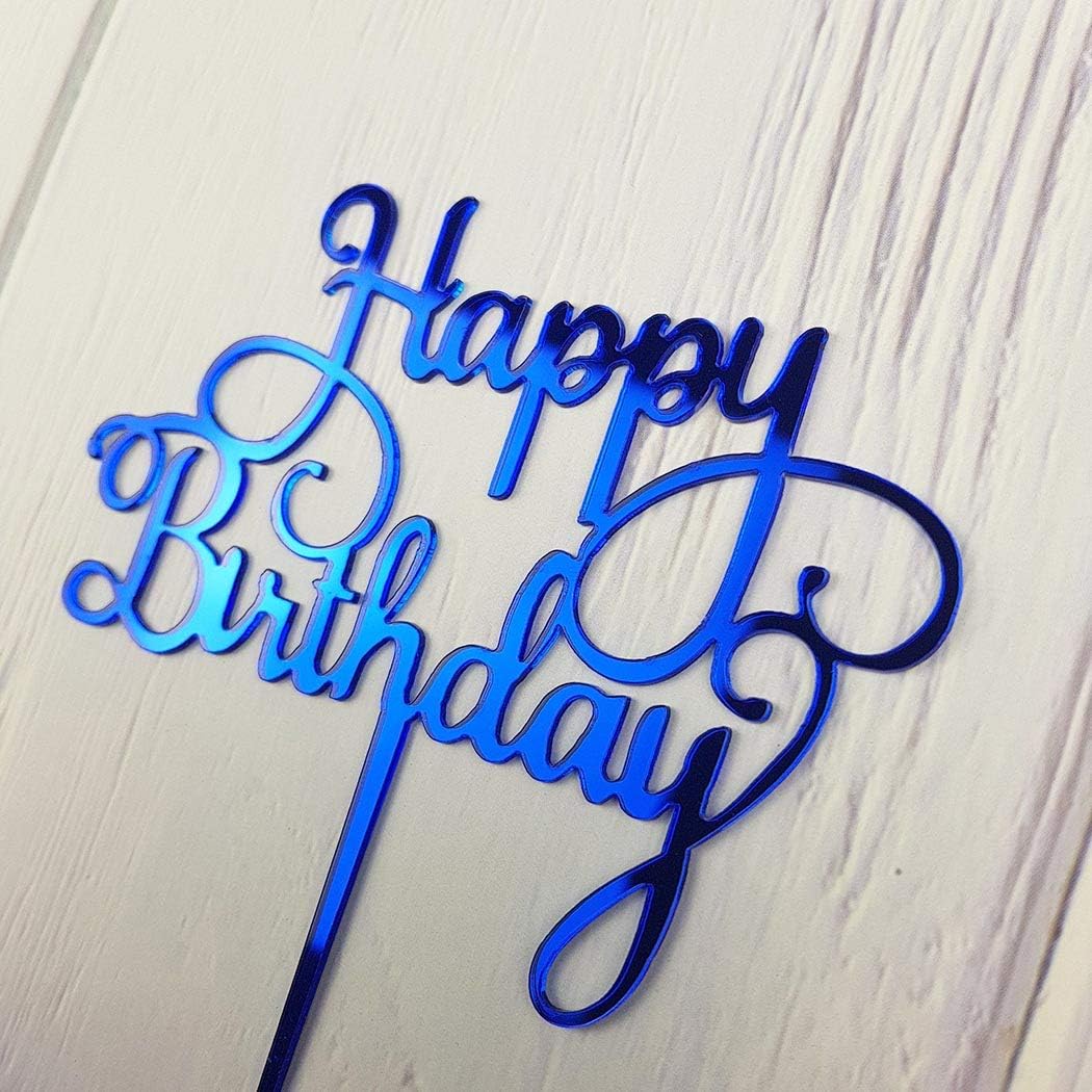 Happy Birthday Cake Topper for Birthday Party Decorations - Mirror Blue Acrylic