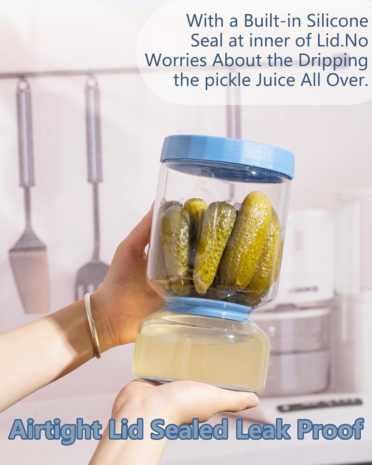 ZENS Pickle and Olive Hourglass Jar with Strainer Flip for Pickle Juice Separator from Wet and Dry, Leak-proof Airtight Container Pickling Jars for Dill Sliced Storage, Gifts for Mom