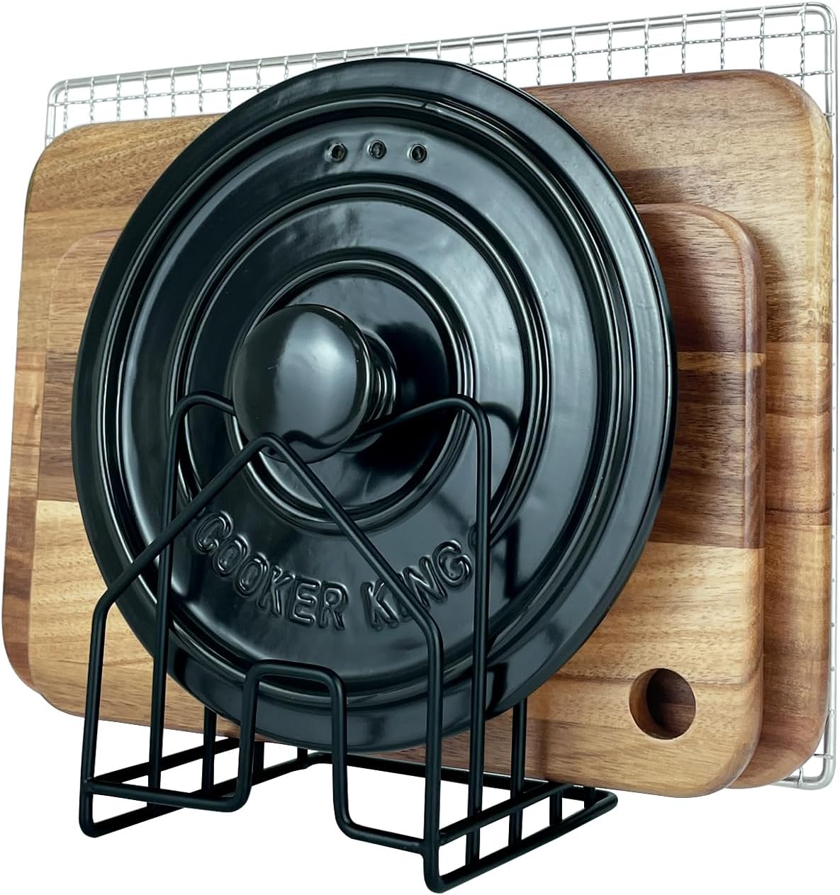 Pot Lid Organizer W 2 Chip Bag Clips Cutting Board Holder Inside Cabinet 304 Stainless Steel Pan Organizer Under Cabinet Pot Cover Cookie Sheet Bakeware Serving Tray Cooling Rack Stand Kitchen Black