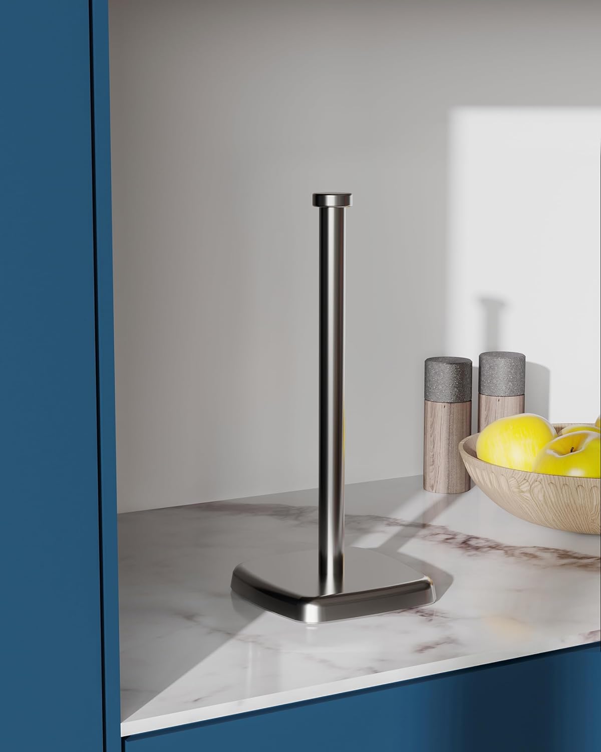 Paper Towel Holder Countertop, Paper Towel Dispenser Standing Weighted Base Non-Slip, Fit Most Size Tissue Roll, Stainless Steel Paper Towel for Home Kitchen Countertop Tabletop, Sliver