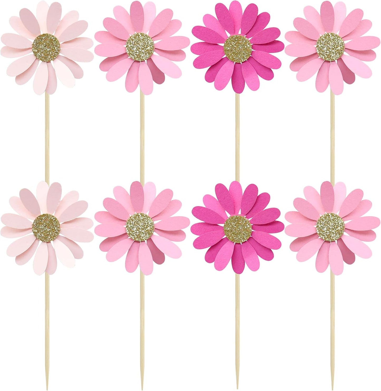 24Pcs Daisy Cupcake Toppers Flower Cake Topper Decorations Daisy Cake Decorations Chrysanthemum Cupcake Toppers Spring Daisy Flower Cake Picks for Birthday Wedding Supplies Rose Red Pink