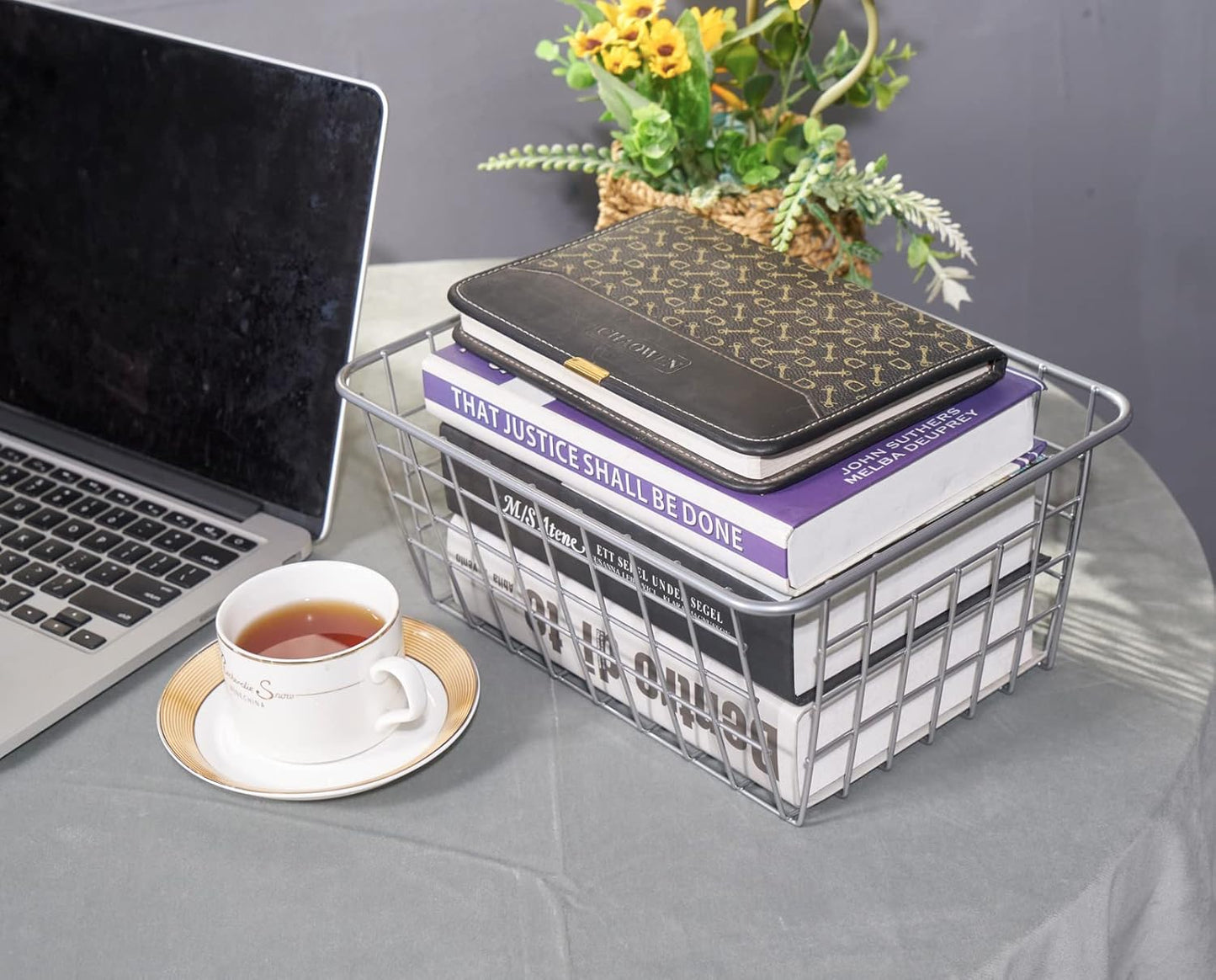 Wire Kitchen Storage Basket 4 Packs,Perfect Pantry Organization Accessories Basket,Laundry Basket,Countertop Organization, Suitable for Kitchen,Bathroom,Bedroom,Tabletop,Stackable,Bronze