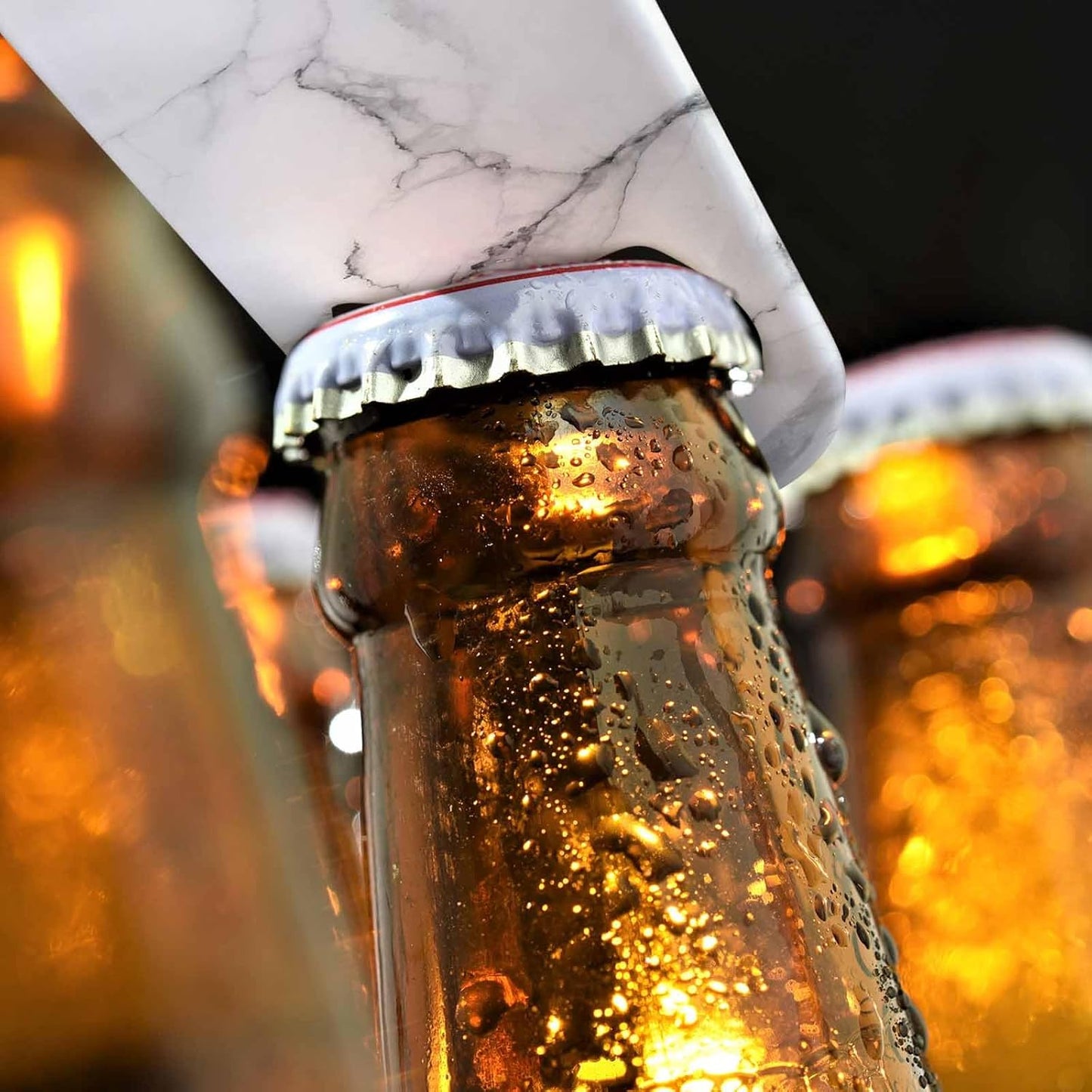 Marble Stainless Steel Bottle Opener Black White and Gray Marble Sanstone Modern Pattern Flat Beer Bottle Opener Keychain for Home Kitchen Bar Restaurant Party Birthday Gift