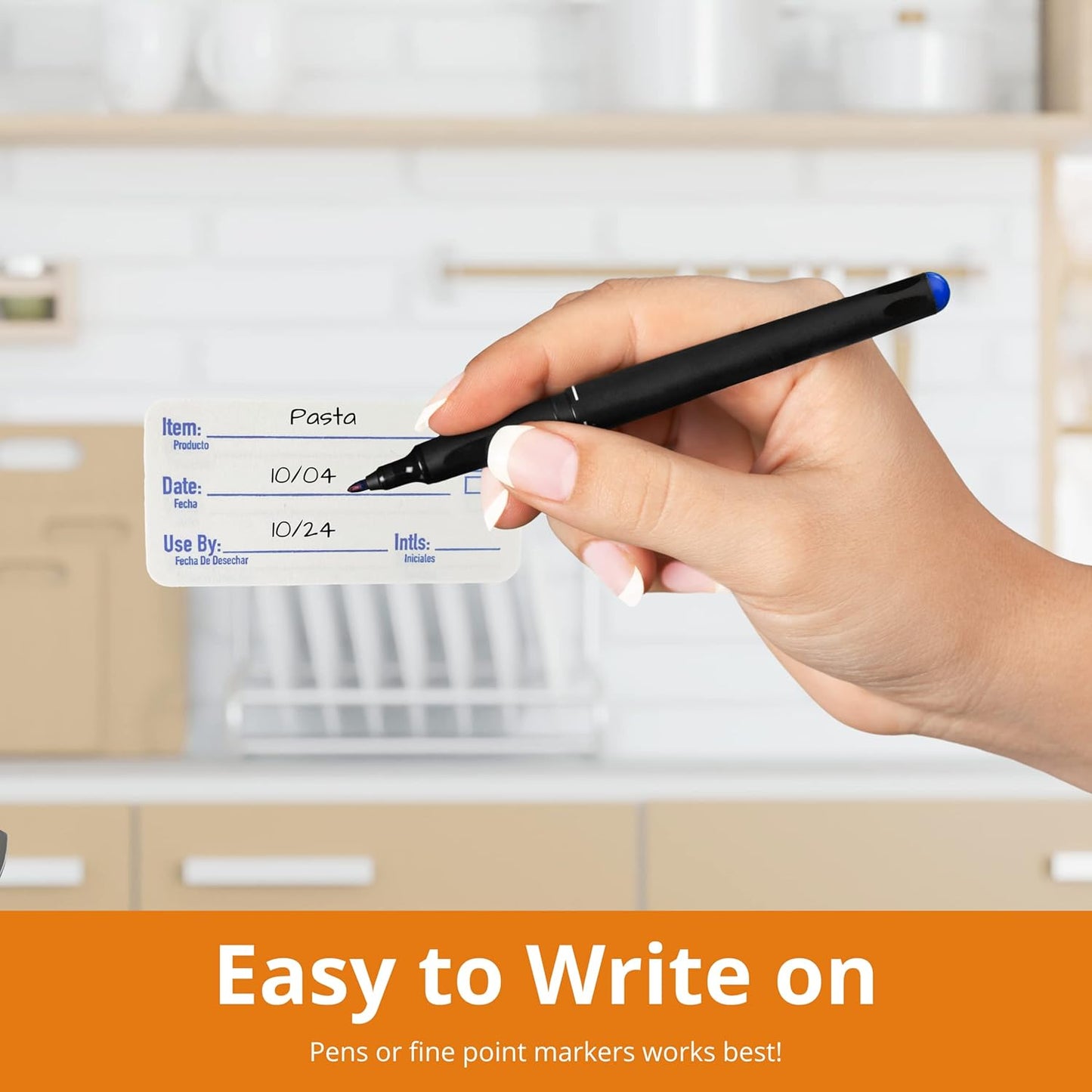 2x1 Dissolvable Labels for Food Containers (500, Blue) - Writeable, Heat-Resistant, Freezer-Safe, Bilingual Restaurant Supplies