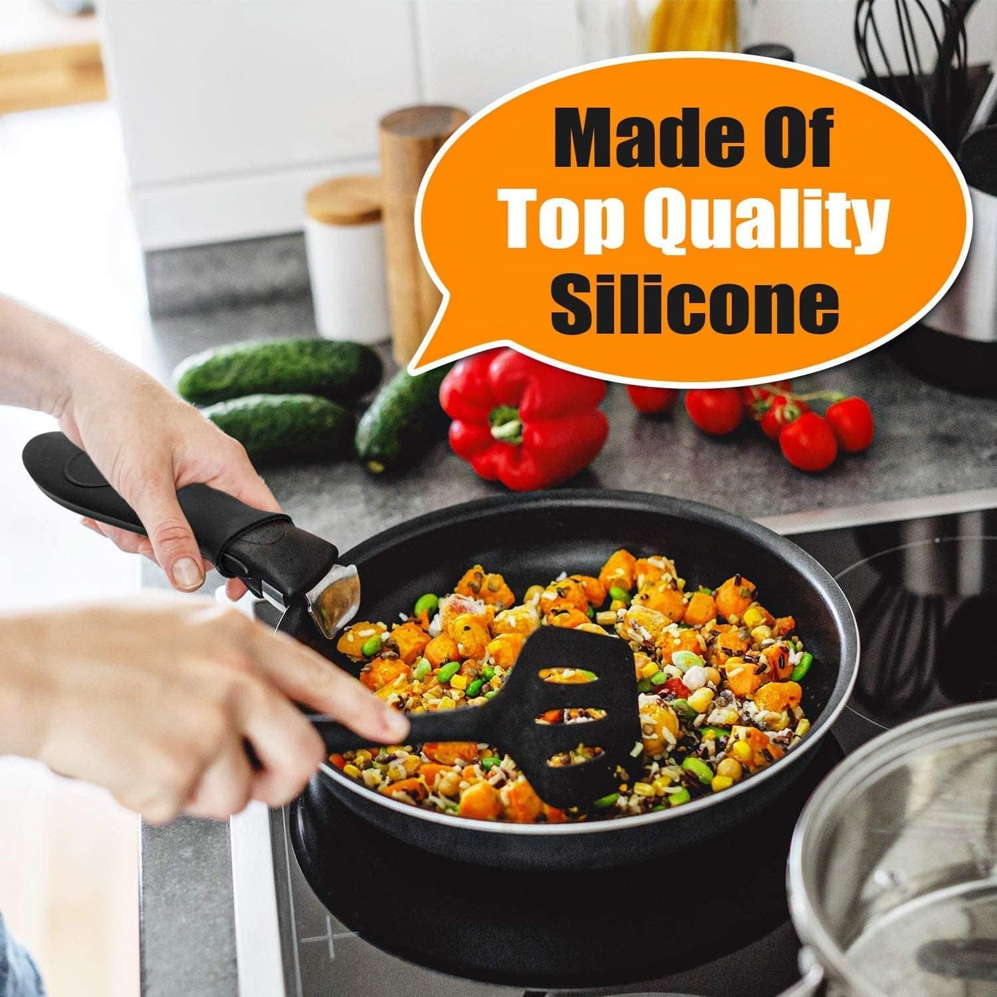 10pcs Cast Iron Handle Cover, Silicone Hot Handle Holder, Heat Resistant Cast Iron Skillet Handle Covers Potholder for Frying Pans and Griddles Kitchen Supplies