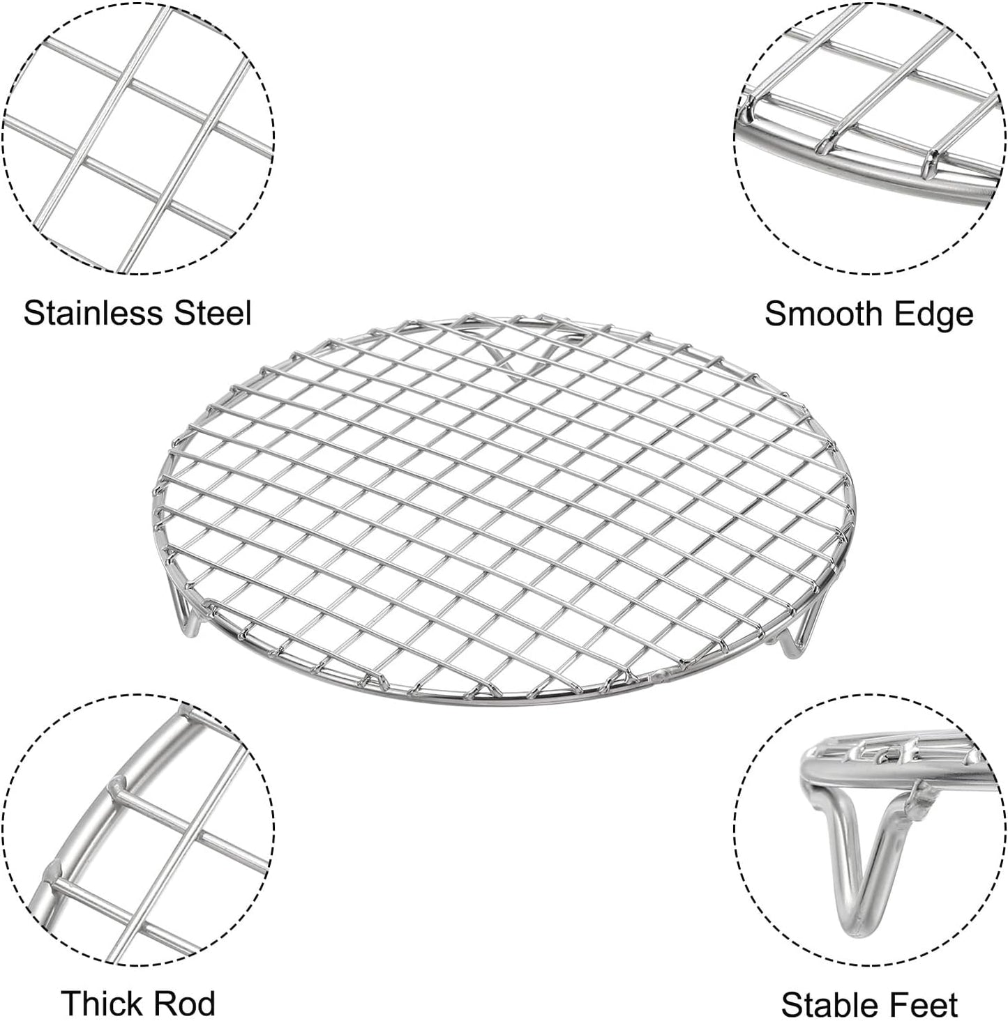 uxcell 2 Pcs Round Cooking Rack with Legs, Dia 8.9 Inch 304 Stainless Steel Barbecue Grill for Cooking Baking Barbecue Air Fryer Racks, Silver