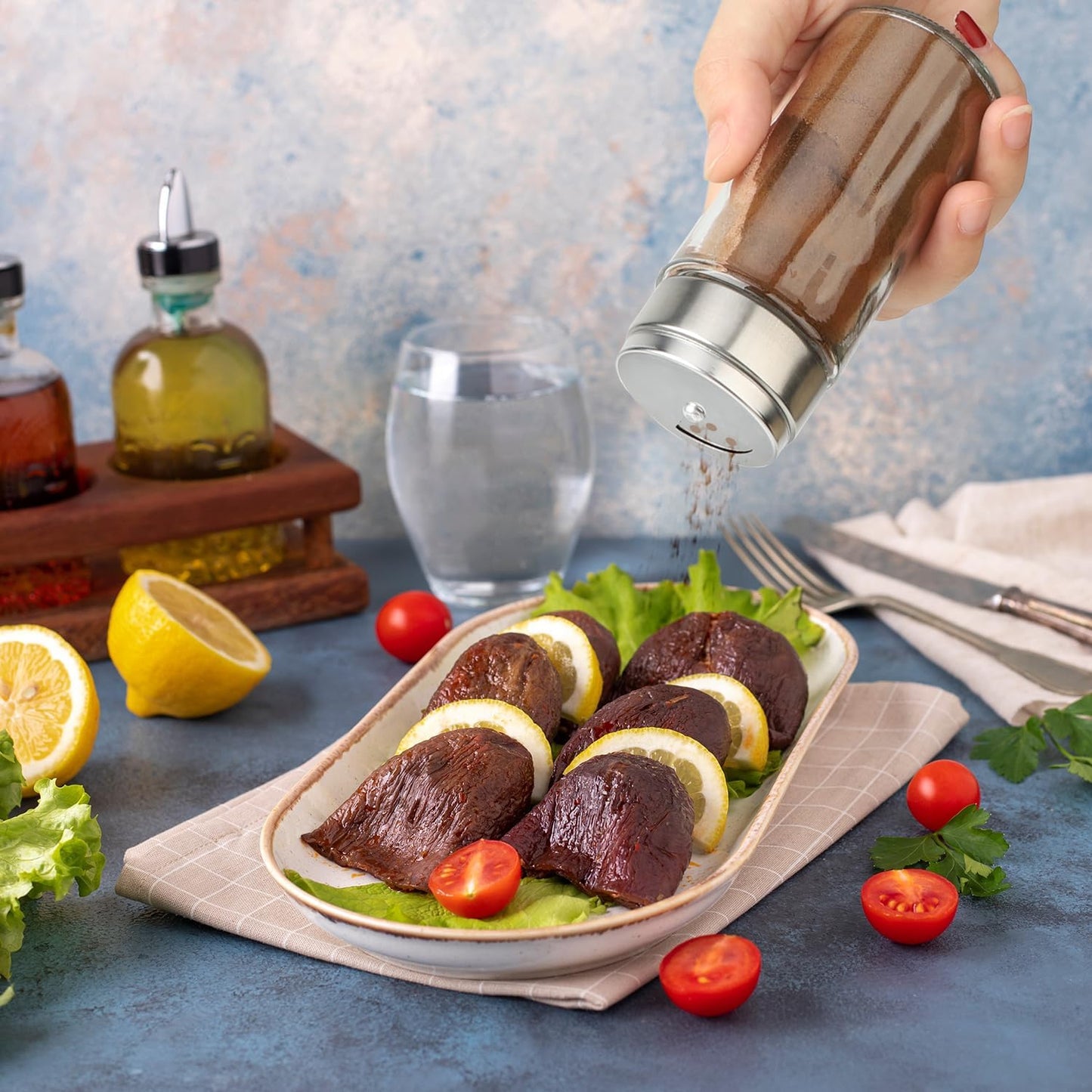 Segarty Spice Jar with Shaker Lids, 3 Pack 4 oz Glass Spice Jars with Adjustable Pour Large Holes, Empty Storage Seasoning Containers Spices Bottles Stainless Lid Salt Shakers for Kitchen Drawer