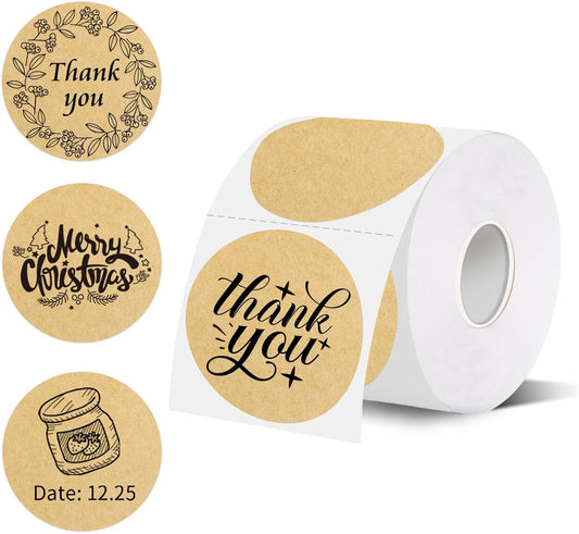 Thermal Labels,2 Inch Kraft Paper Color Round Thermal Printer Stickers,Self-Adhesive Round Direct Thermal Labels,Thermal Stickers for DIY Logo Design,Name Tag (500/Roll