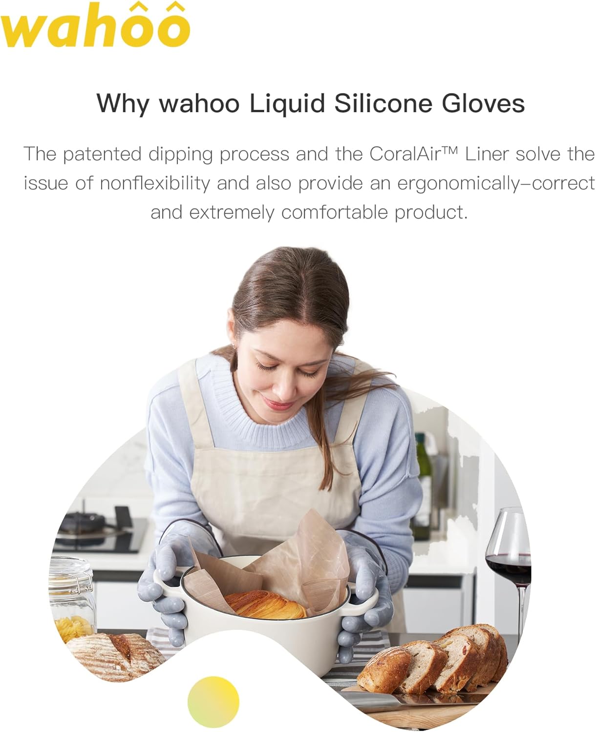 wahoo Professional Liquid Silicone Oven Mitts Gloves, Heat Resistant Gloves for Cooking, Baking, CoralAir Liner, 12 Inch, Purple, Large