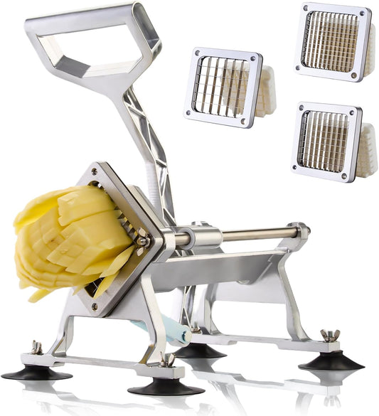 Commercial French Fry Cutter Stainless Steel Potato Cutter for with 1/2,1/3 and 3/8 Inch Blade, Heavy Duty Potato Slicer Manual Potato Chopper Set for Sweet Potato, Carrot, Cucumbers