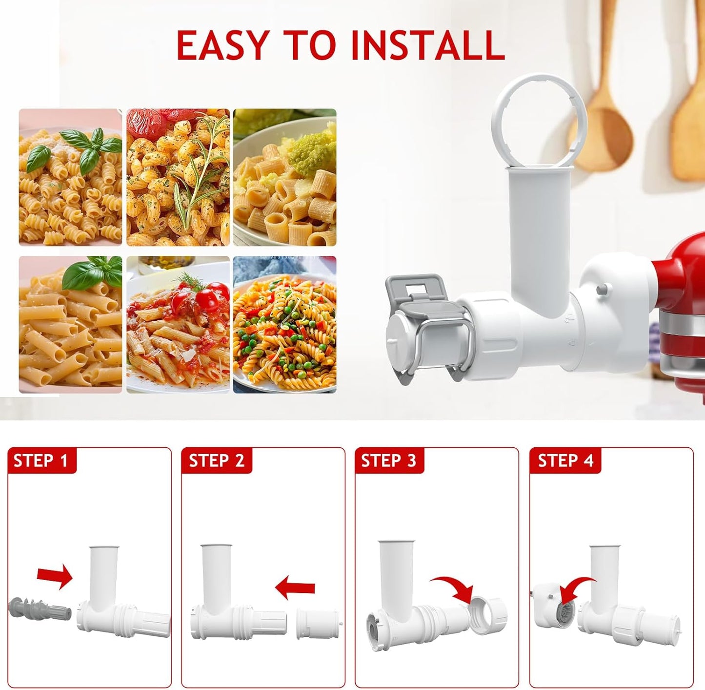 Pasta Maker Attachment for Kitchenaid Stand Mixer with 6 Different Shapes of Pasta Outlet, Durable Kitchenaid Accessories and Attachments, Dishwasher Safe