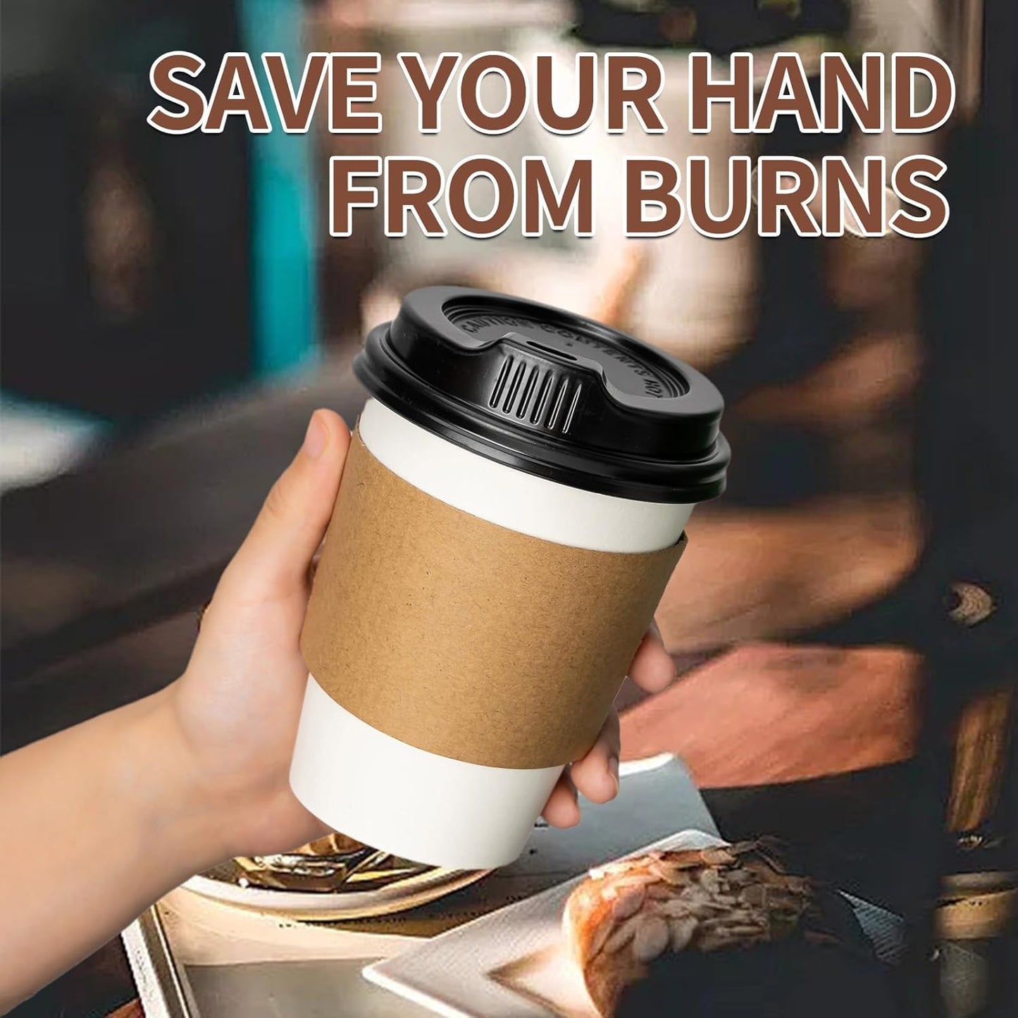 YEEHAW 12 oz 50 Pack Coffee Cups with Lids and Sleeves, To Go Hot Cups for Coffee, Disposable Paper Cups, Ideal for Cafes, Bistros