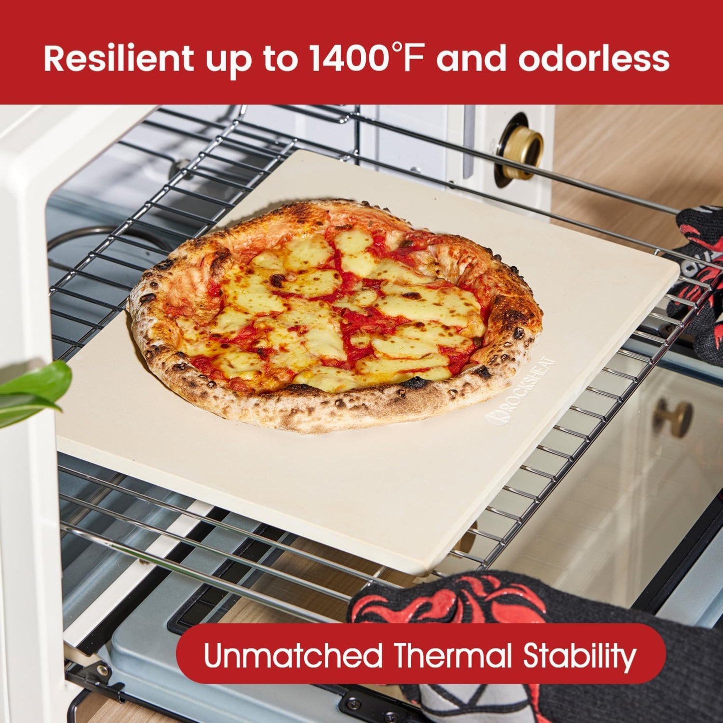 Pizza Stone, Cordierite Pizza Pan for Oven Grill and BBQ, Rectangular Large 15" × 12" Baking Stone for Bread, Thermal Shock Resistant, Durable Cooking Stone