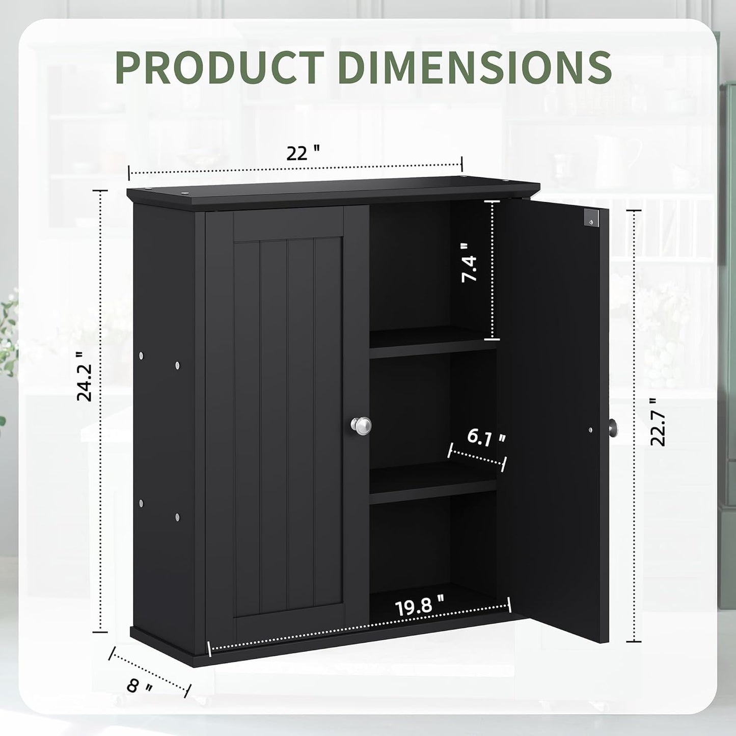 Meilocar Bathroom Wall Cabinet, Bathroom Cabinet Wall Mount, Over Toilet Space Saver Storage Cabinet, Wood Medicine Cabinets, Black