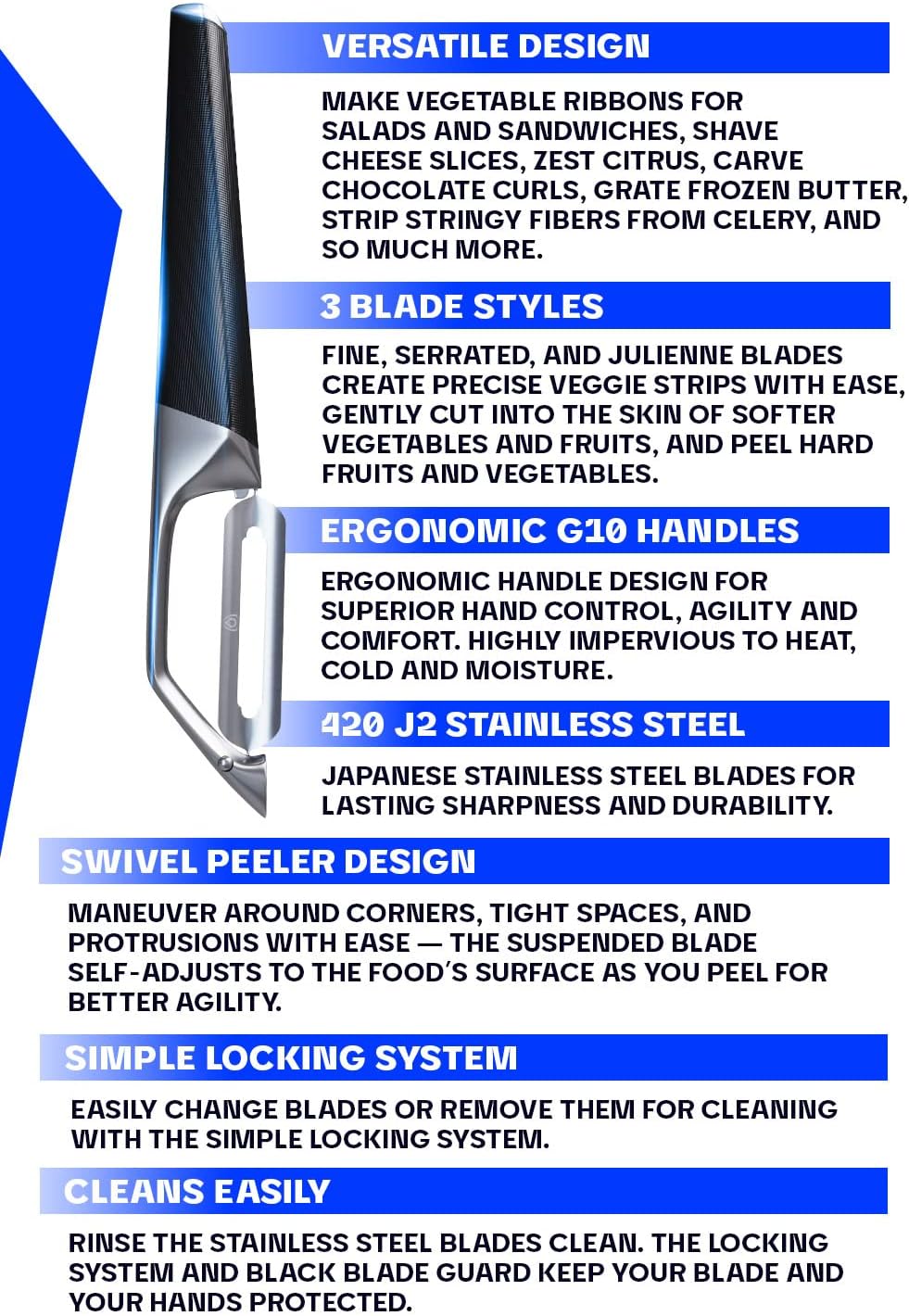 DALSTRONG Razor VX - I Straight Peeler - High Carbon Stainless Steel - Non Slip G10 Handle - Fine, Serrated & Julienne Blades Set - Premium Vegetable, Fruit, Potato Peeler for Kitchen