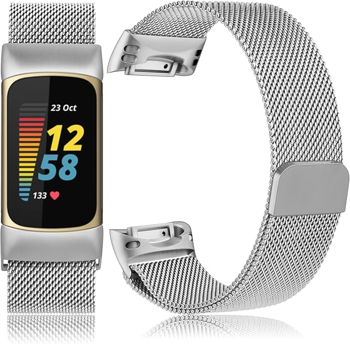 Meliya for Fitbit Charge 6 Bands Women Men, Stainless Steel Metal Mesh Loop Adjustable Magnetic Wristband Replacement Straps Compatible with Fitbit Charge 6 Fitness Tracker