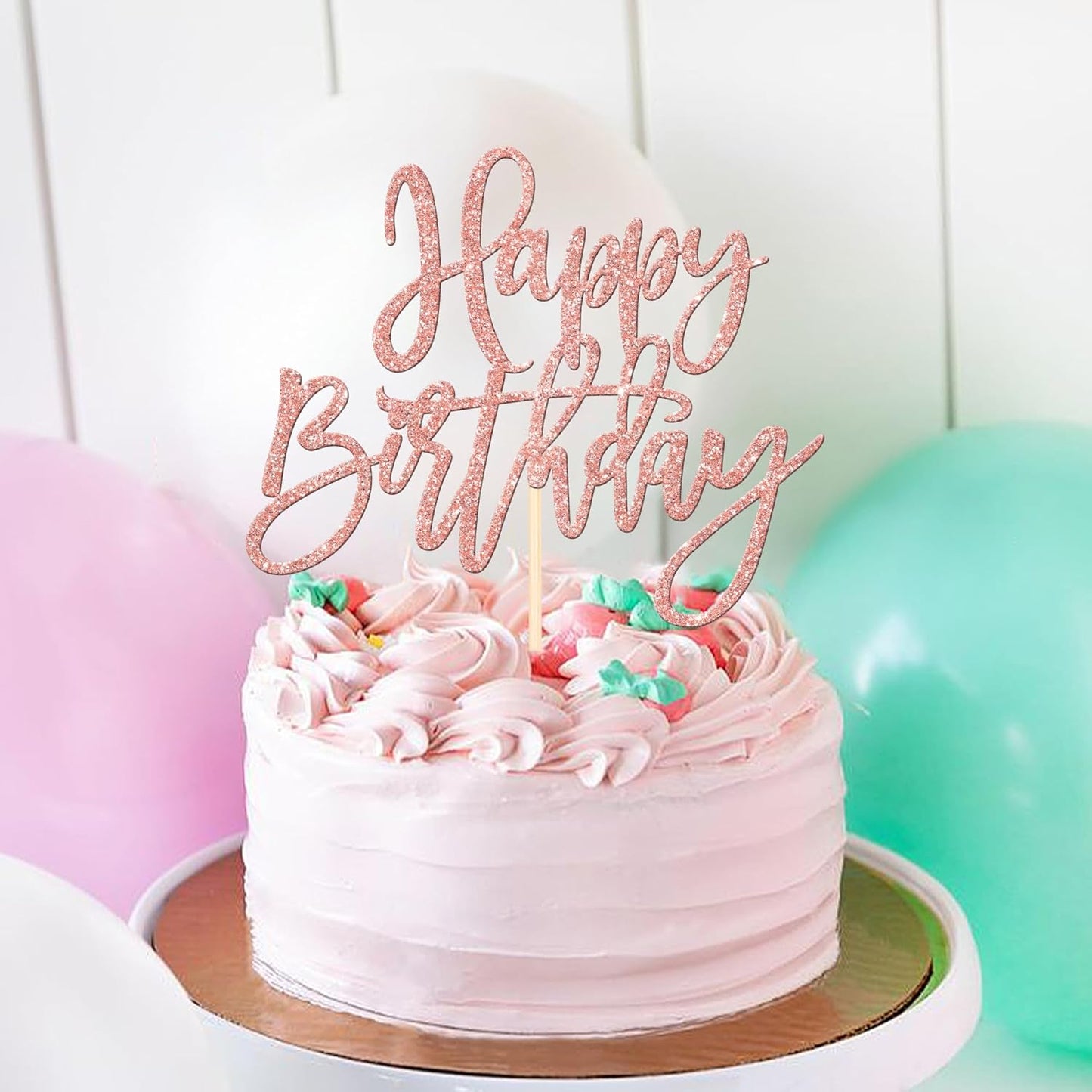 ZHUOWEISM 1 PCS Happy Birthday Cake Topper Glitter Happy Birthday Cake Pick for Celebrating Happy Birthday Anniversary Theme Party Cake Decorations Supplies Rose Gold