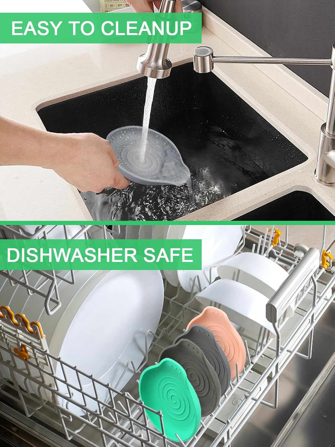 6.1" Large Spoon Rest for Stove Top, Silicone Spoon Rest for Kitchen Countertop Set of 2 Gray, Heat-Resistant Utensil Rest for Spatula, Tongs or Spoon