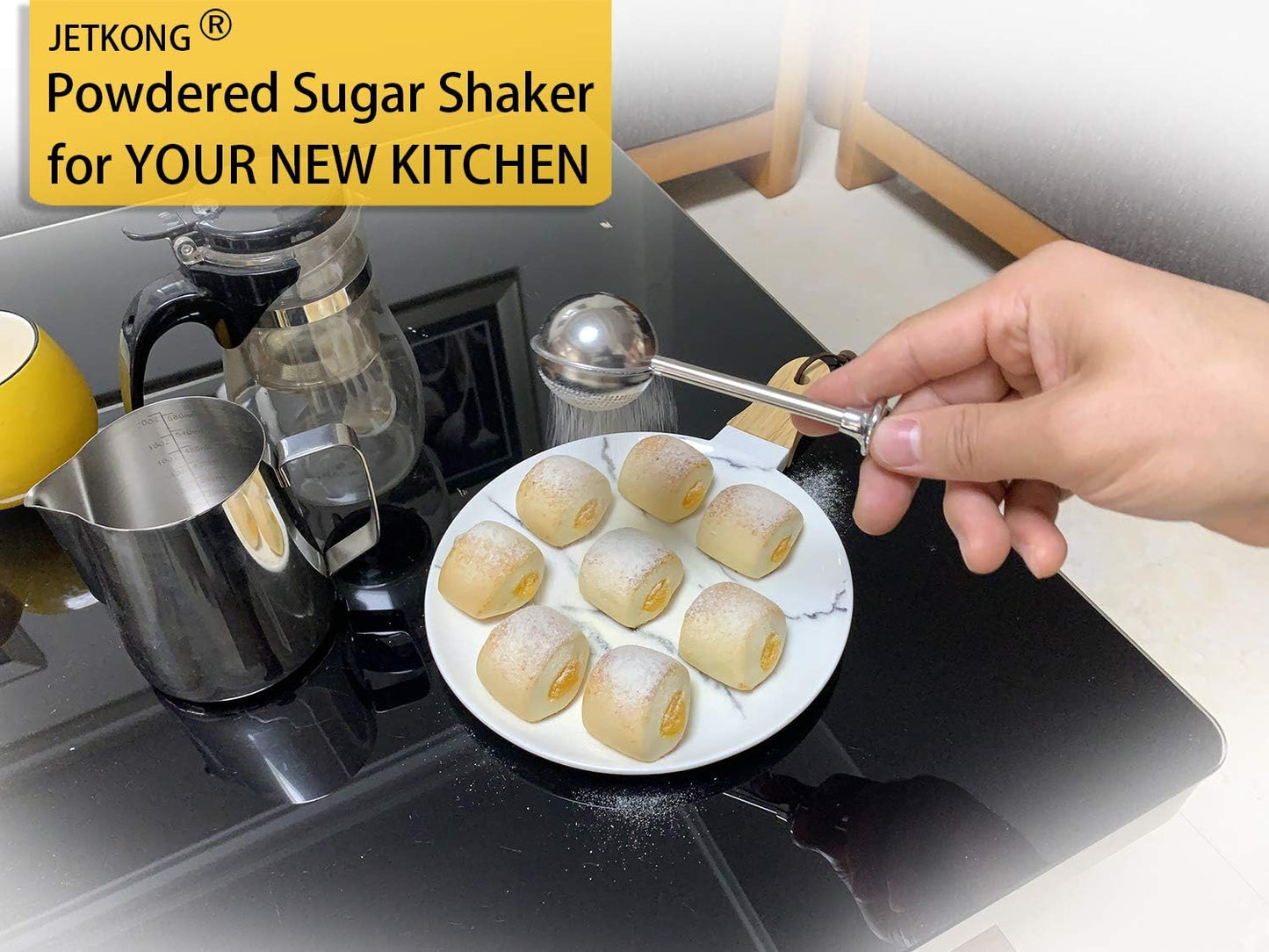 JETKONG Baker's Dusting Wand for Sugar, Flour and Spices, Stainless Steel Powdered Sugar Shaker Duster Sifter, Set of 2