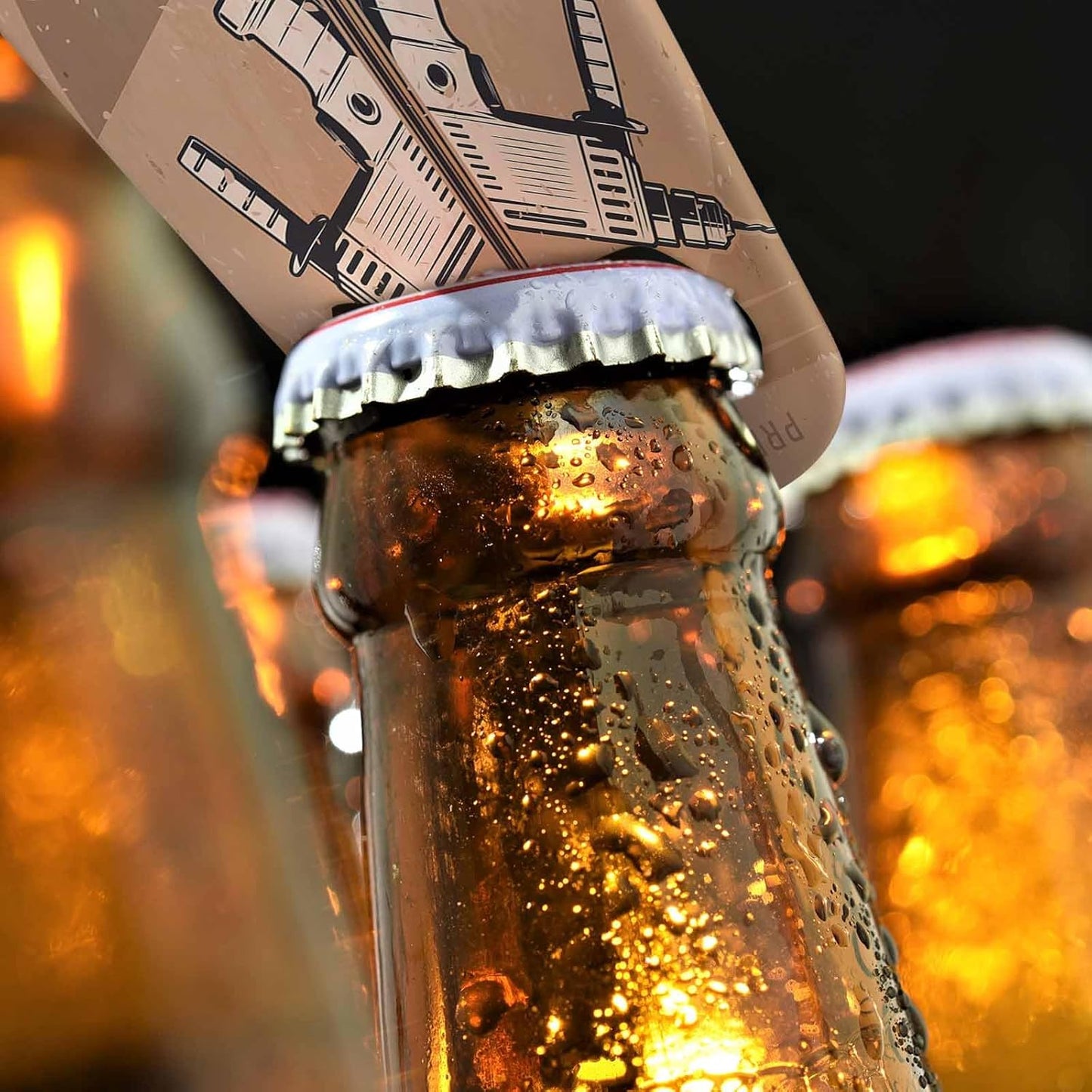 Tool Shop Stainless Steel Bottle Opener Carpentry Electric Drill and Hammer Brown Retro Poster Flat Beer Bottle Opener Keychain for Home Kitchen Bar Restaurant Party Birthday Gift