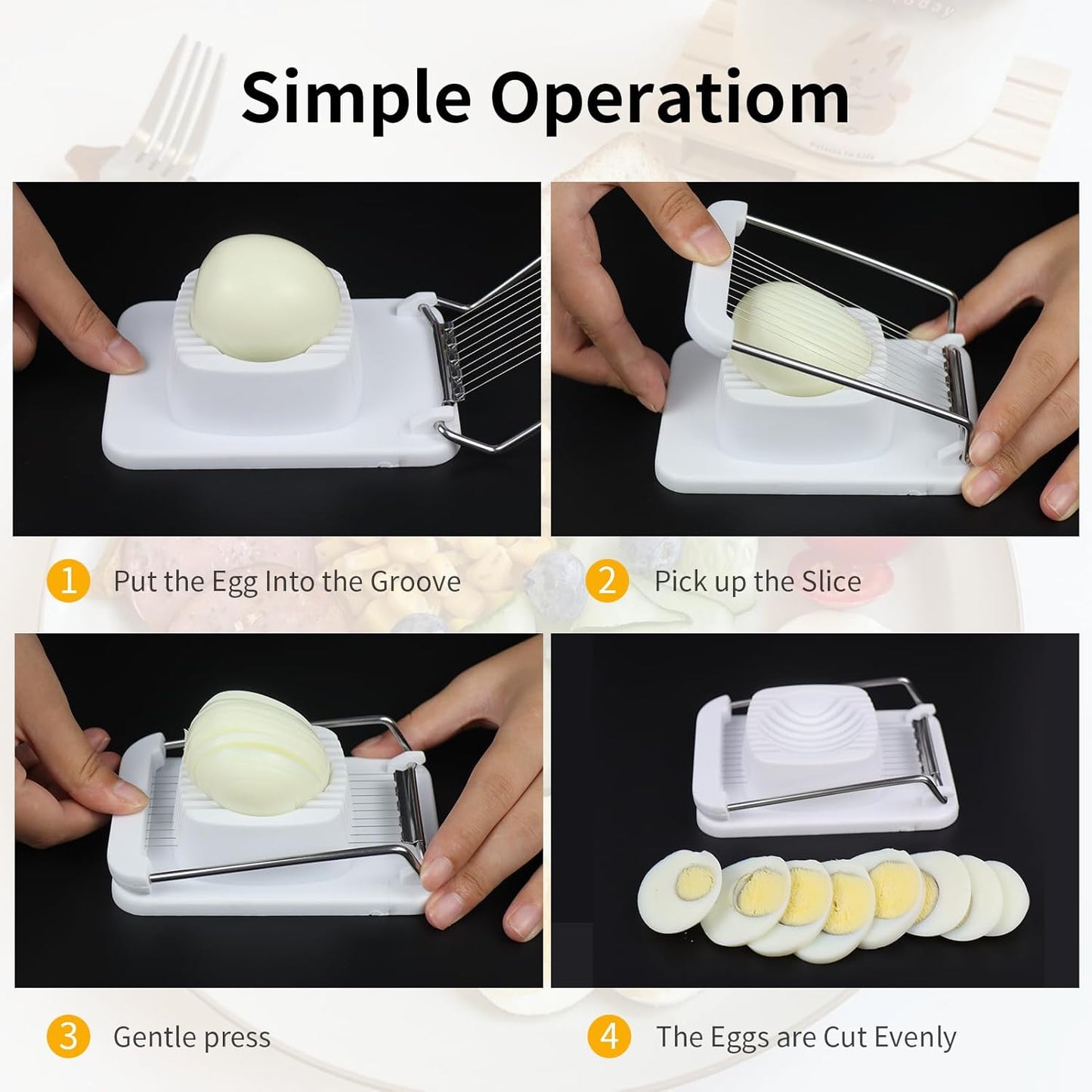 Egg Slicer for Hard Boiled Eggs, Stainless Steel Wire, Heavy Duty Strawberry Egg Cutter for Hard Boiled Eggs, Kitchen Slicer for Eggs Fruit Spam, Black