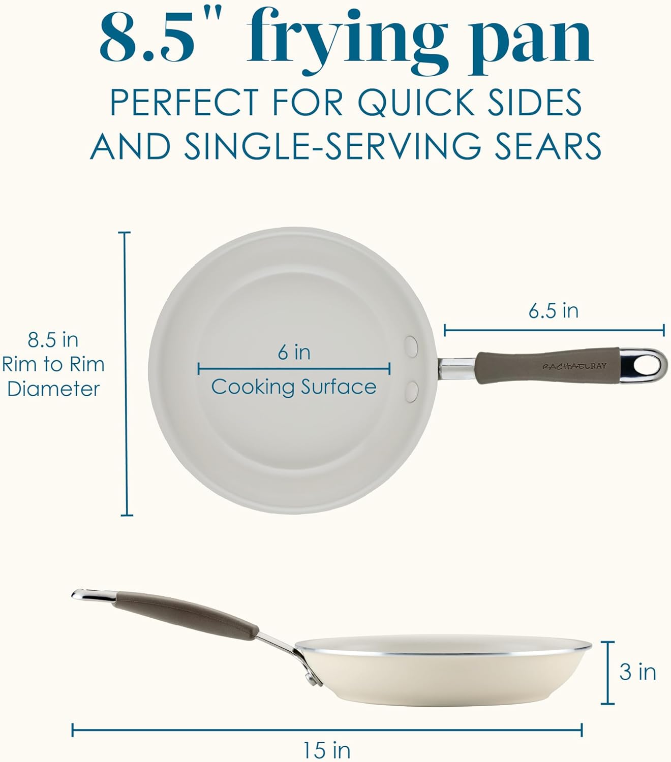 Rachael Ray Cucina Ceramic Nonstick Frying Pan/Skillet, 8.5 Inch Non Stick Open Fry Pan, Dishwasher Safe - Almond