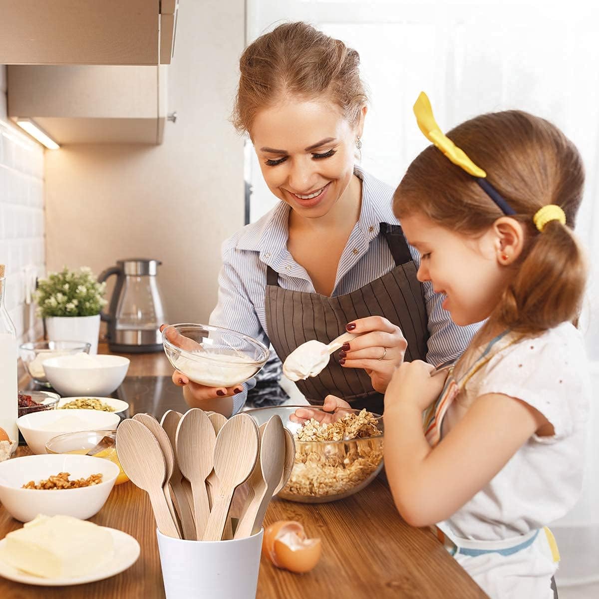 Bamboo Utensils Disposable- 100PK Bamboo Spoons for Eating 100% Biodegradable Compostable Renewable Natural Travel Cutlery 6.7" Spoon for Camping/Party