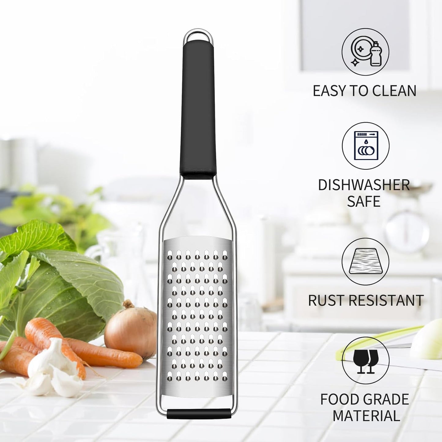 Cambom Cheese Grater Lemon Zester, Graters for Parmesan Cheese, Lemon, Citrus, Garlic, Nutmeg, Chocolate, Fruits, Vegetables, Ginger, Vegetable & Cheese Shredder with Stainless Steel Coarse Blade