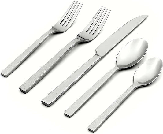 Oneida Chefs Table Hammered 45 Piece Everyday Flatware Set, Service for 8, 18/0 Stainless Steel,Silverware Set