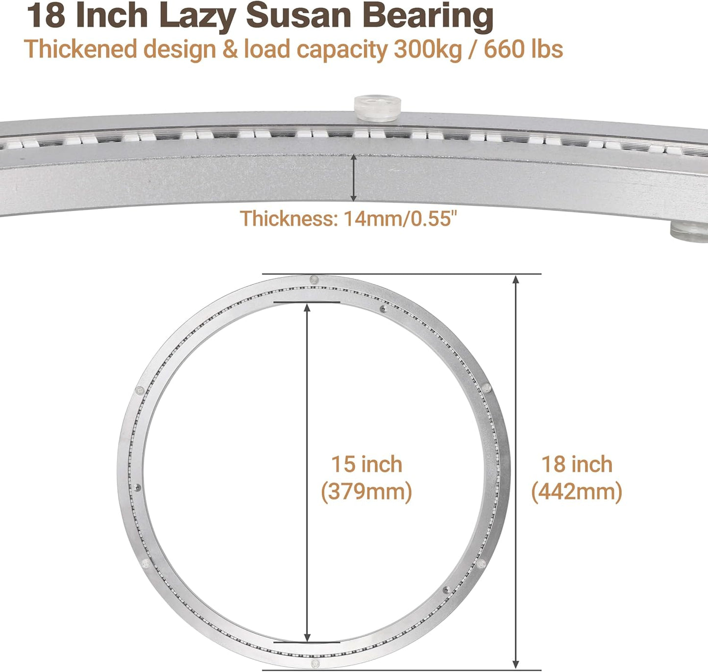 18 Inch Lazy Susan Bearing Aluminum Alloy Rotating Turntable, Non - Slip Mute Metal Bearing Swivel Plate Hardware for Dining and Workbench,660 Pounds Capacity