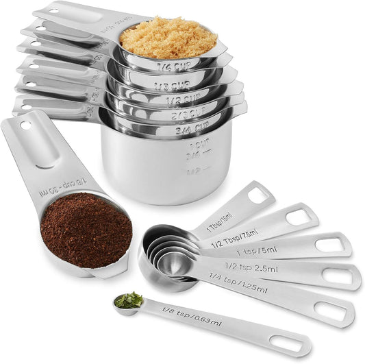 Last Confection 13pc Stainless Steel Measuring Spoon & Cup Set - Kitchen Measurements for Dry Spices and Liquid Cooking & Baking Ingredients