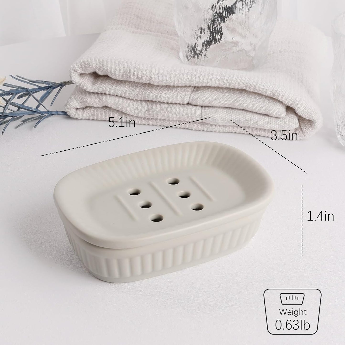 Soap Dish, Self-draining Bar Soap Holder, Ceramic Double Layer Soap Dishes for Bar Soap, Draining Soap Dish for Bathroom Shower Kitchen, Minimalist Vintage Style, Keep Soap Dry, Grey, ANTIS'S HOME