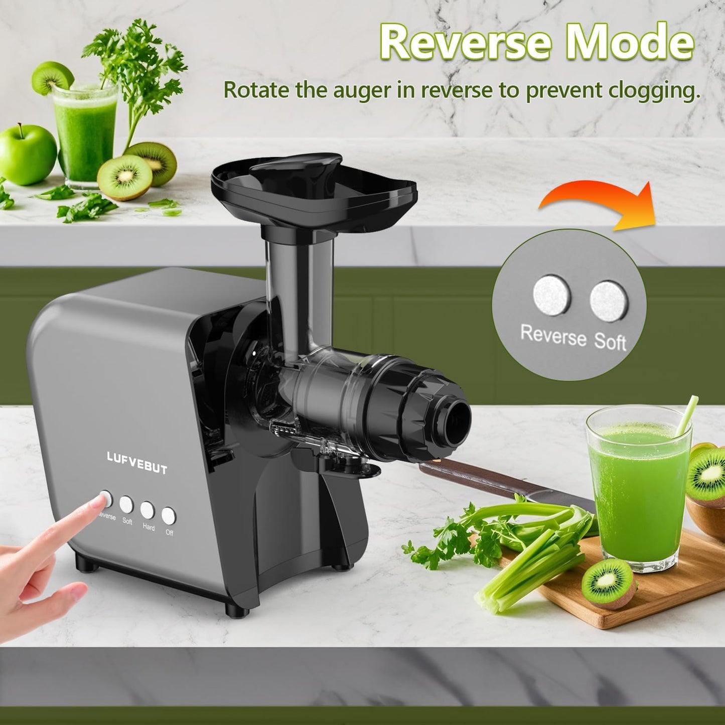 Slow Juicer Carrot Ginger, 250W Cold Press Juicer Machine BAP Free, Easy To Clean High Yield Juicer Extractor with Grinding Function, Dishwasher Safe Masticating Juicer for Hard Vegetable and Fruit