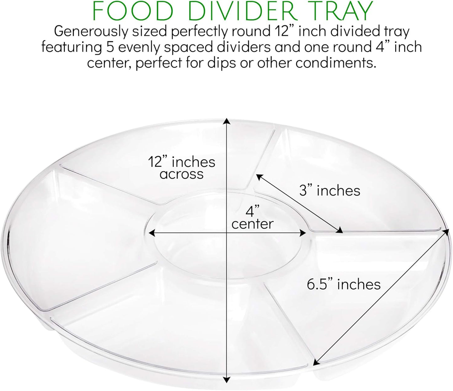 Plasticpro 6 Sectional Round Plastic Serving Tray/Platter (4, Clear)