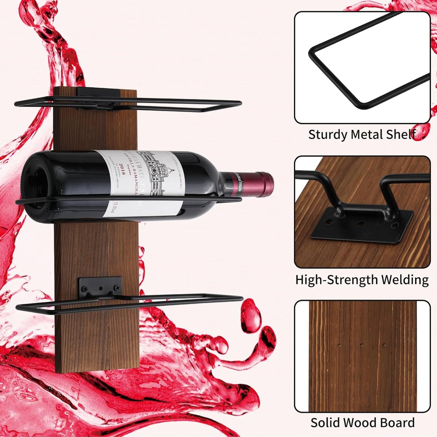 Wine Rack Wall Mounted, Wall Wine Rack for 12 Wine Bottles, Wood Wine Racks for Wall, Wall Mounted Wine Rack for Bar, Cellars, Kitchen, Dining Room