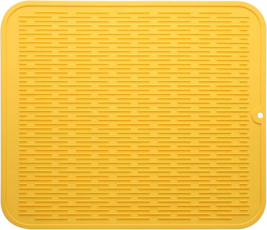 Silicone Dish Drying Mat for Multiple Usage,Easy clean,Eco-friendly,Heat-resistant Silicone Mat for Kitchen Counter or Sink,Refrigerator or Drawer Liner Yellow XL 18 inches x 16 inches