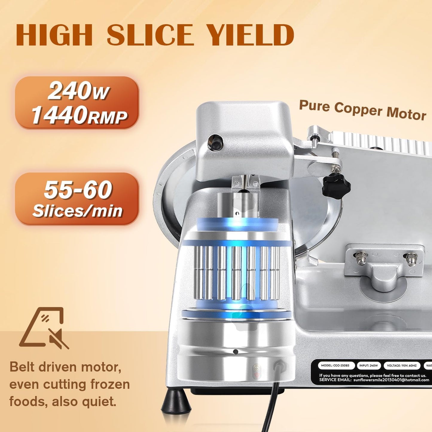 CGOLDENWALL Commercial Meat Slicer Machine, 240W 0-0.7" Adjustable Thickness Electric Deli Meat Cheese Food Slicer, 10" Semi-Auto Frozen Meat Slicer for Home, Copper Motor Low Noise Durable