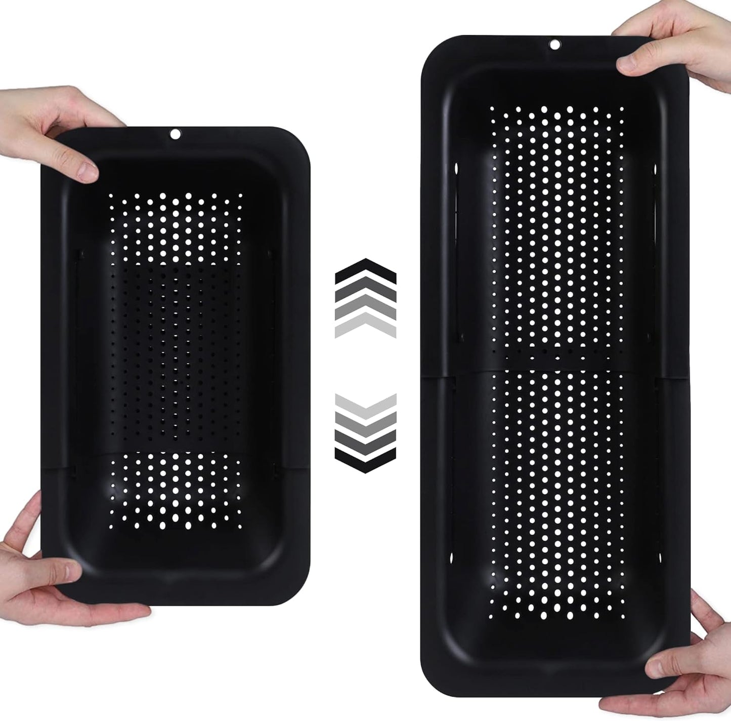 BLUE GINKGO Over the Sink Colander Strainer Basket - Wash Vegetables and Fruits, Drain Cooked Pasta and Dry Dishes - Extendable - New Home Kitchen Essentials - Black