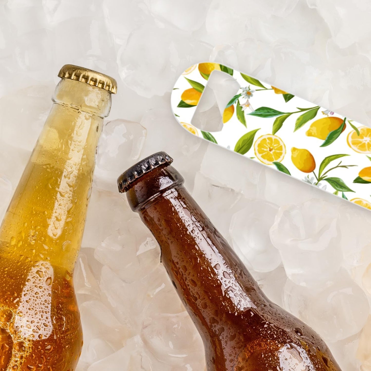 2 PACK Beer Bottle Opener, Stainless Steel Flat Bottle Openers,7 inch Metal Decor,Lemon With Flowers