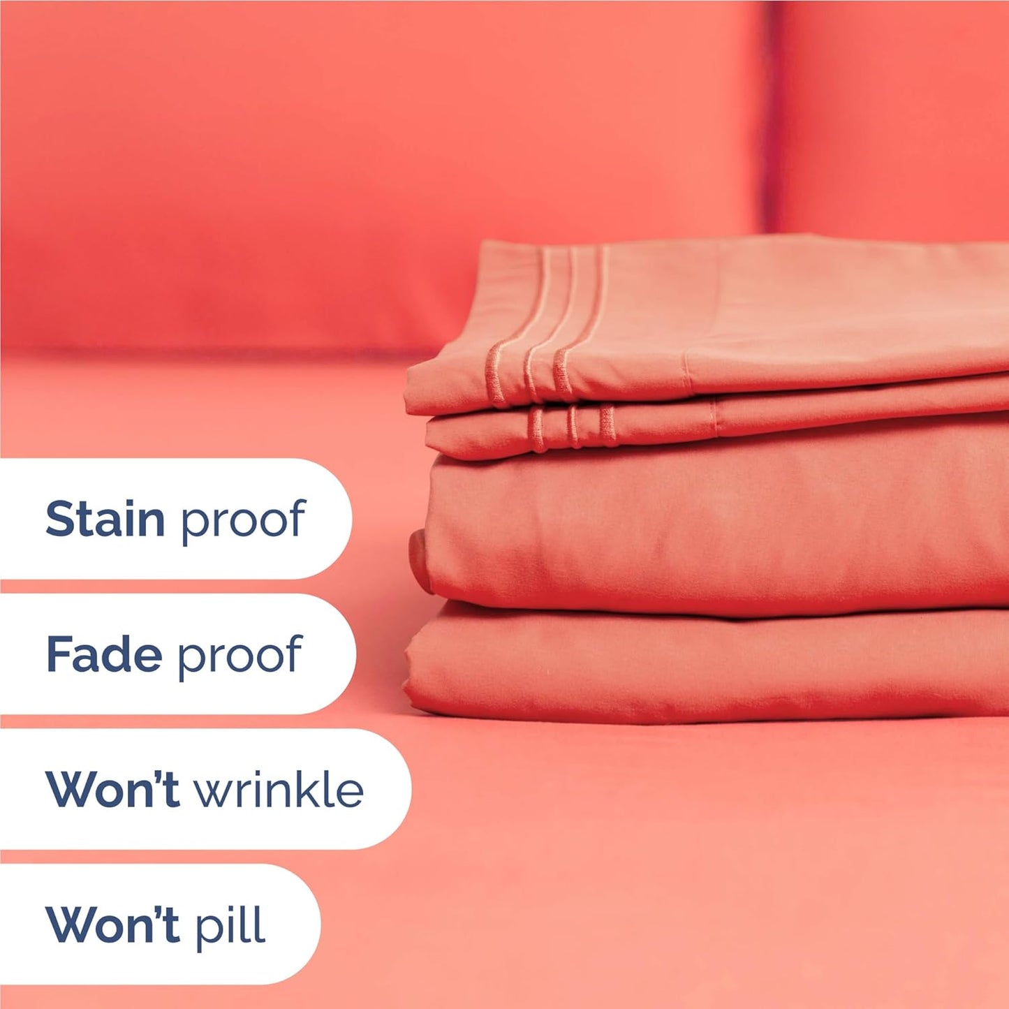 Full Size 4 Piece Sheet Set - Comfy Breathable & Cooling Bed Sheets Set - Hotel Luxury Bedding for Women, Men, Kids, Teens, Boys & Girls - Deep Pockets, Ultra-Soft and Wrinkle Free - Oeko-Tex - Coral