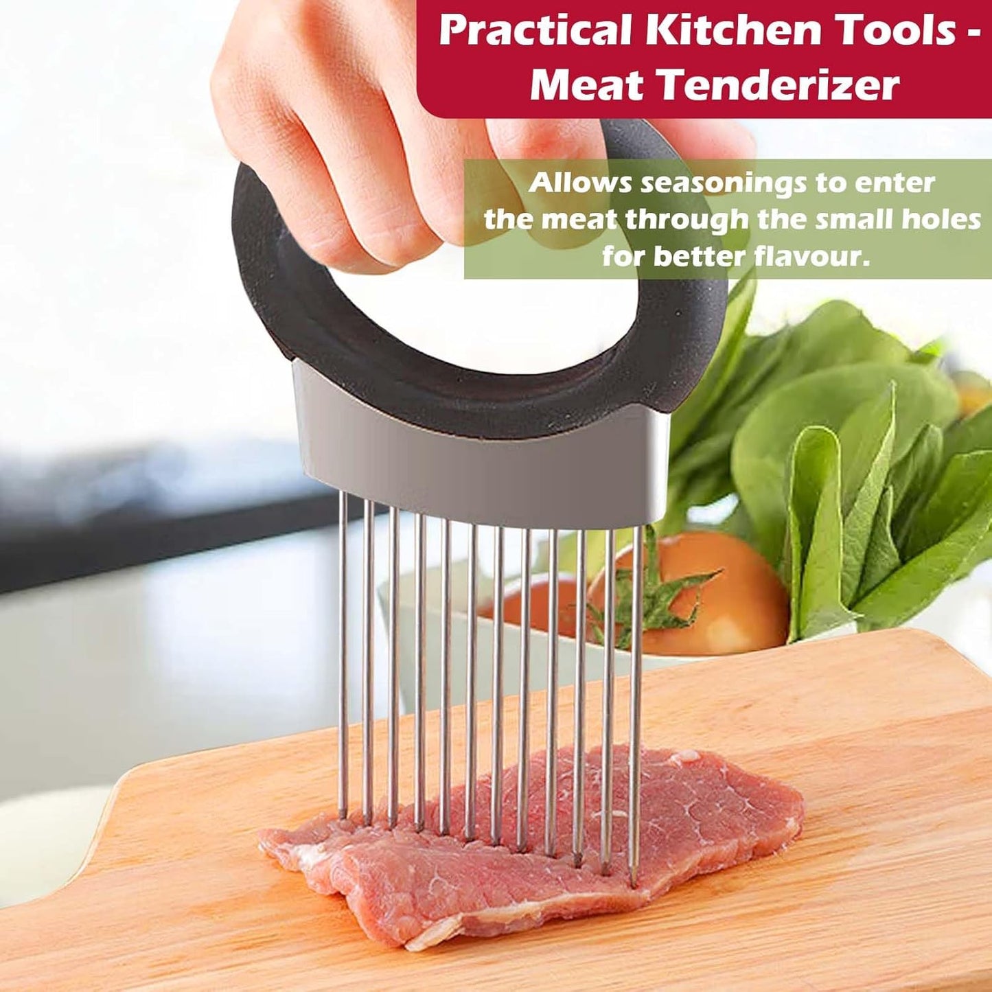 JAYVAR Onion Holder for Slicing, Onion Cutter Vegetable Chopper, Stainless Steel Tomato Potato Slicer, Meat Tenderizer Tool, Convenient Grip Food Slicer Assistant, Food Slice Guide for Vegetable Fruit