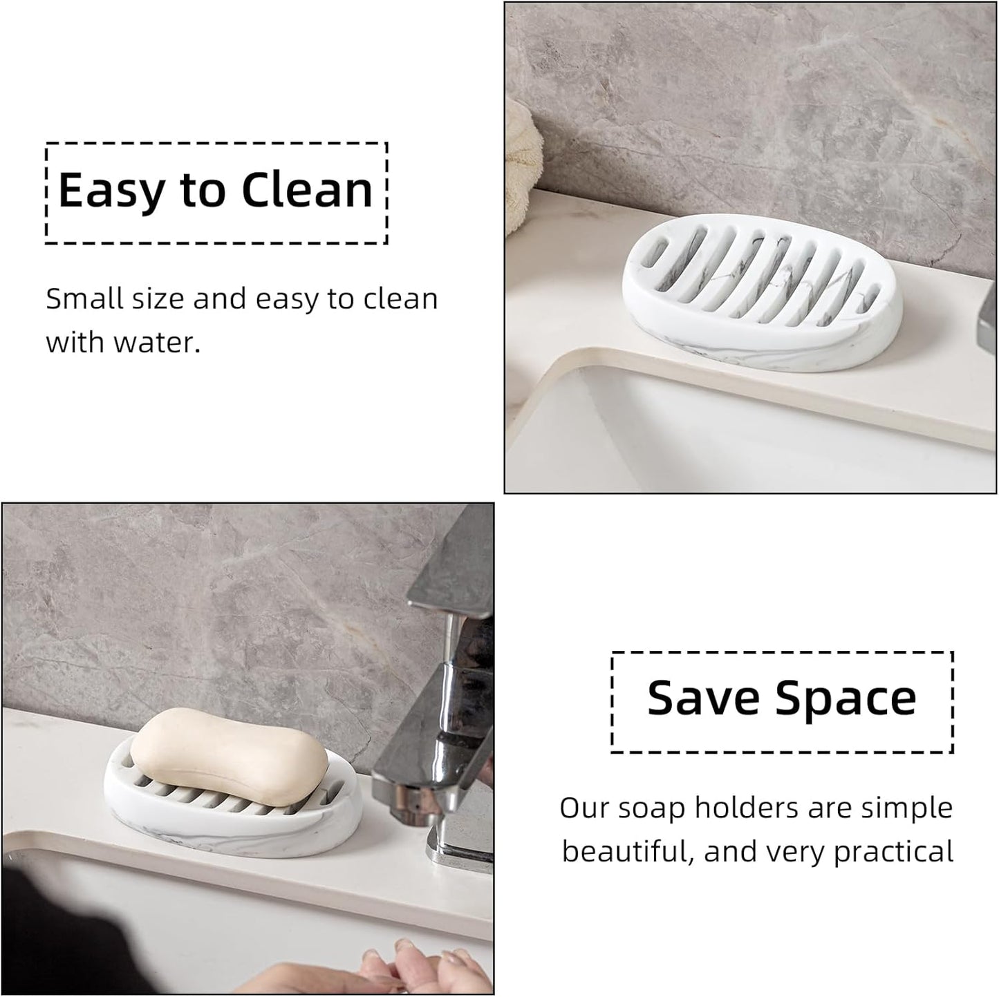 Soap Dish, Self Draining Bar Soap Holders, Oval Soap Saver Spone Holder Tray for Shower Bathroom Sink Countertop Kitchen Bathtub (White)