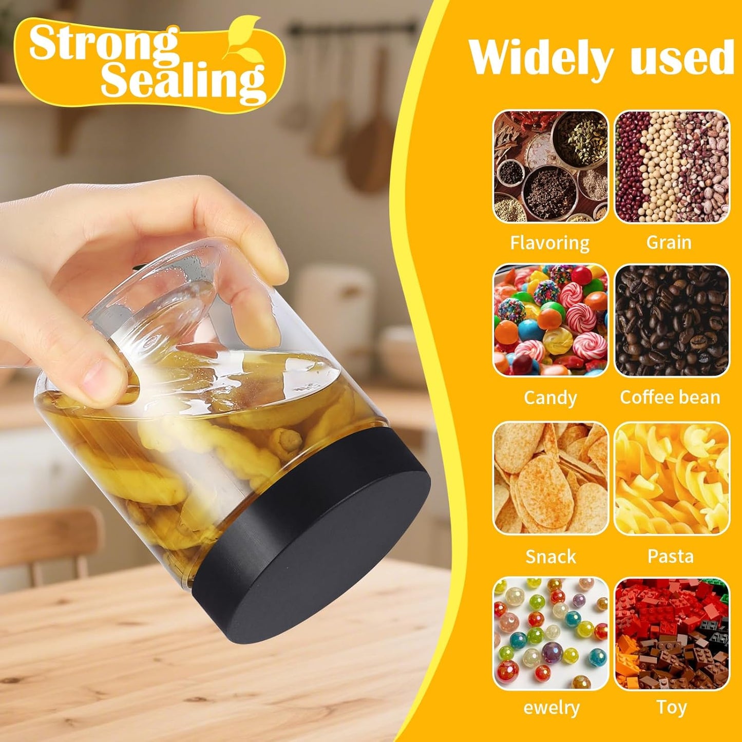 36 PCS 16 OZ Plastic Jars with Screw On Lids,Labels Refillable Empty Round Slime Containers for Storing Dry Food, Honey Jam, Cream, Butter, Lotion, black