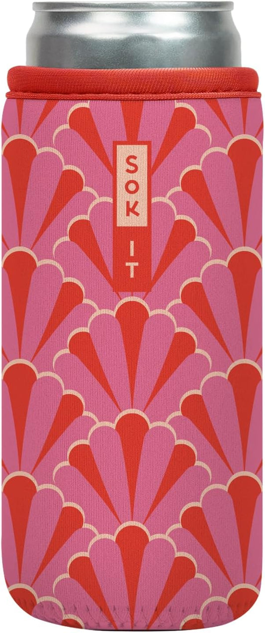 Sok It CanSok Sleeve for Beer & Soda Insulated Neoprene Cover (Pink Gatsby, 12oz Slim Can Sleeve)