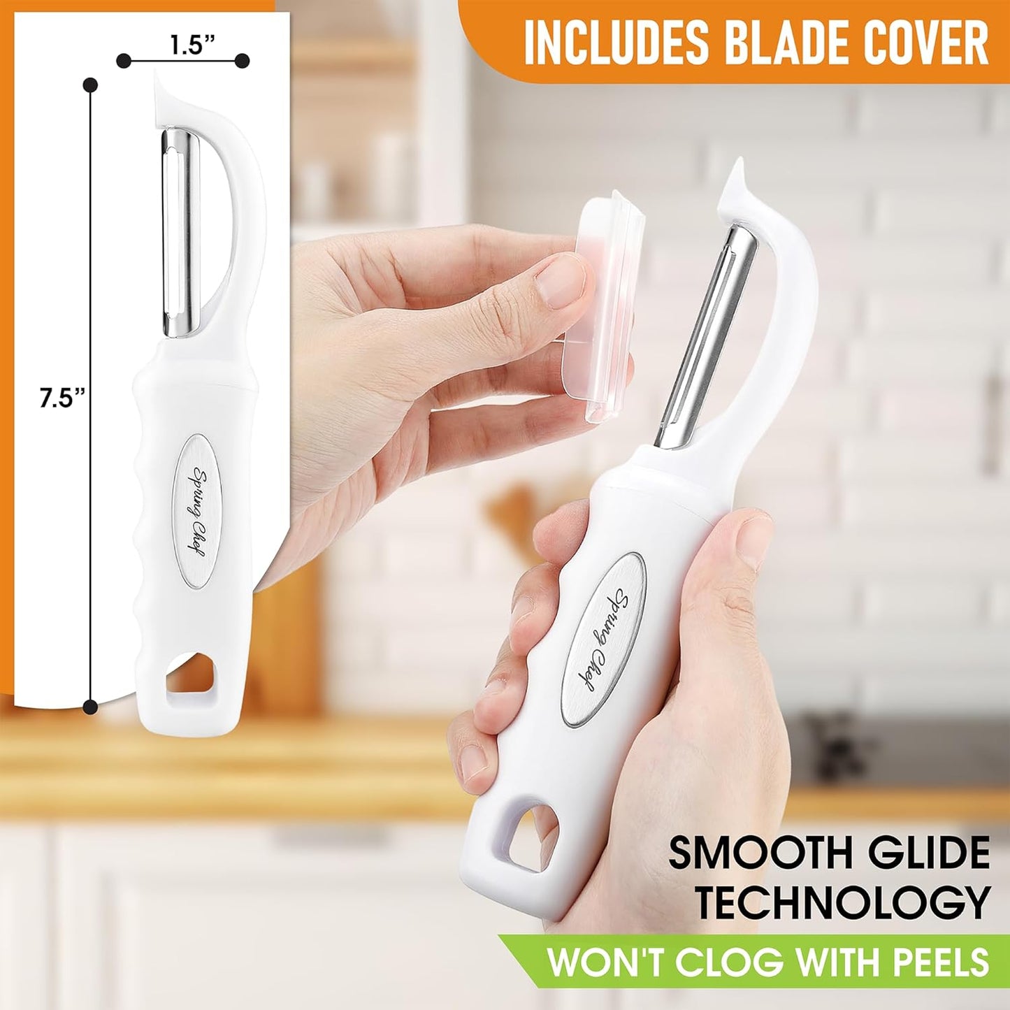 Spring Chef Premium Swivel Vegetable Peeler, Comfortable Handle and Ultra Sharp Stainless Steel Blades - Perfect Kitchen Peeler For Veggie, Fruit, Potato, Carrot, Apple - White - Set of 2