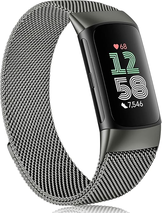 Meliya for Fitbit Charge 6 Bands Women Men, Stainless Steel Metal Mesh Loop Adjustable Magnetic Wristband Replacement Straps Compatible with Fitbit Charge 6 Fitness Tracker