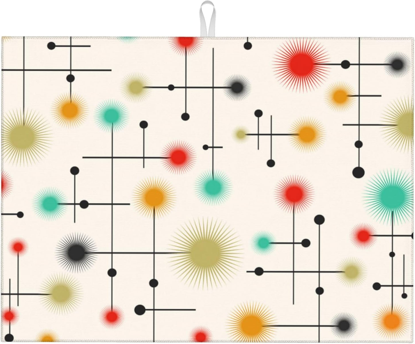 Mid Century Modern Dish Drying Mat for Kitchen Counter Abstract Modern Absorbent Reversible Atomic Retro Drying Pad Yellow Decor Dish Drainer Rack Mats 18"x24"