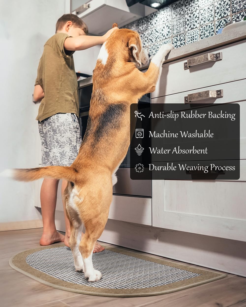 PADOOR Kitchen Mats for Floor, Kitchen Rugs Non Slip Washable, Half Circle Kitchen Floor Mat Sink Rug Rubber Backed Super Absorbent, 20”x32” Brown