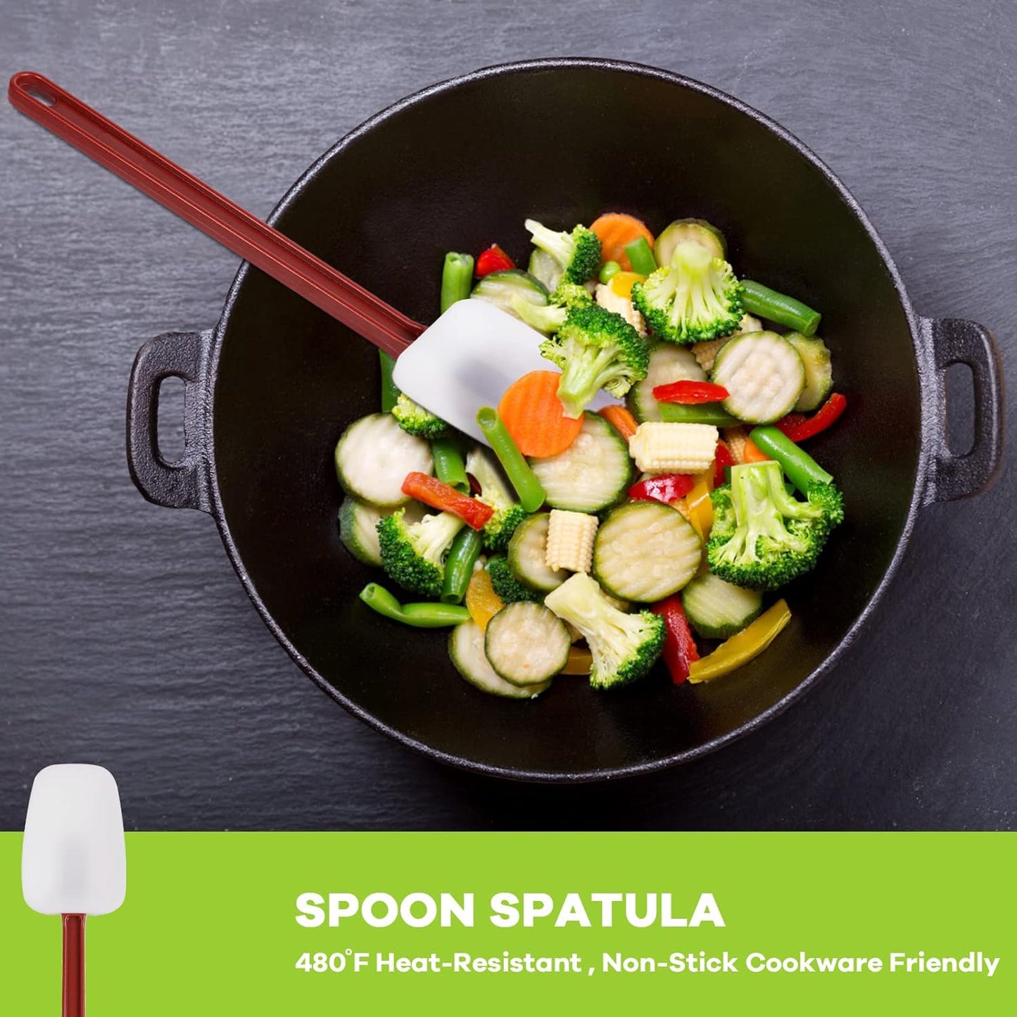 Silicone Rubber Spatula and Spoon Set of 3, High Heat, Commercial Use (3 x 9.5 Inches)