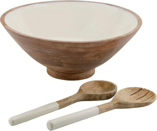 AuldHome Design Wooden Salad Bowl Set (Large Serving Bowl w/Utensils); Salad Serving Set in Mango Wood